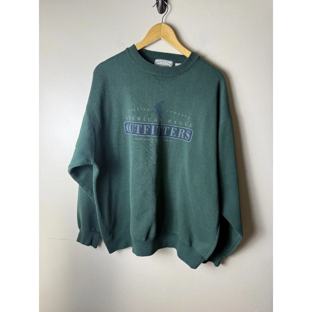 American Eagle Outfitters Sweatshirt Mens L Green Long Sleeve Graphic Pullover